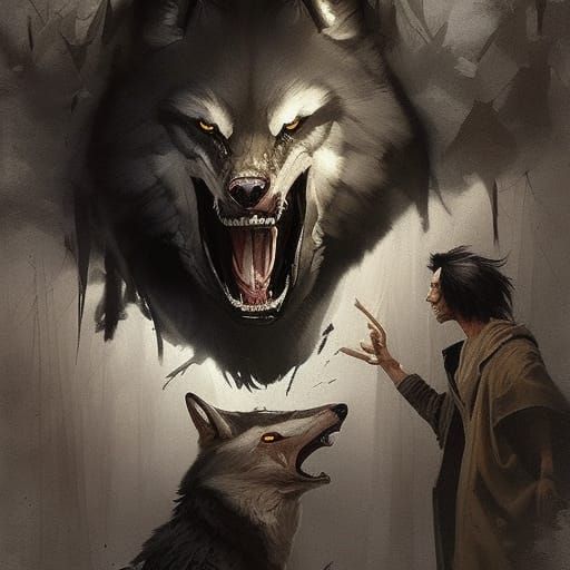 Sinister Wolves in a Dark Fantasy Landscape