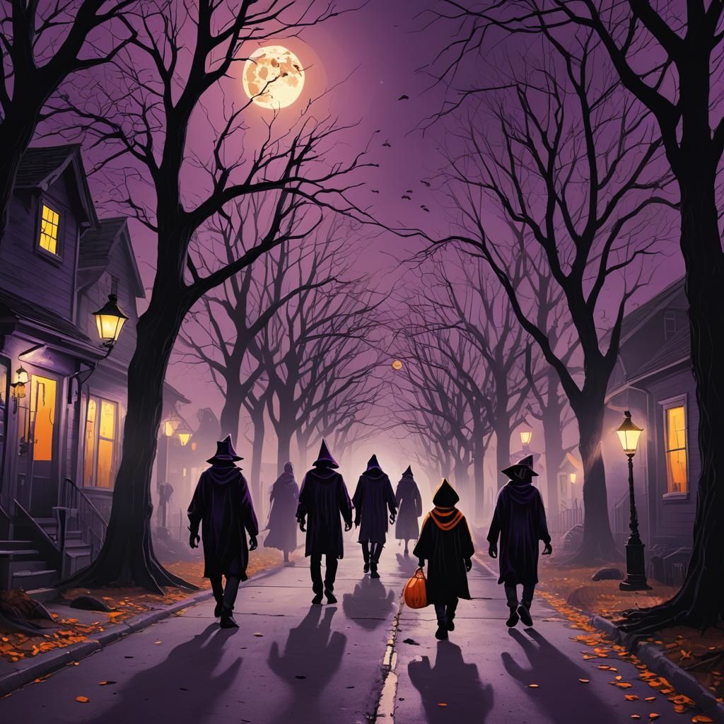 Spooky Halloween Night with Trick-or-Treaters