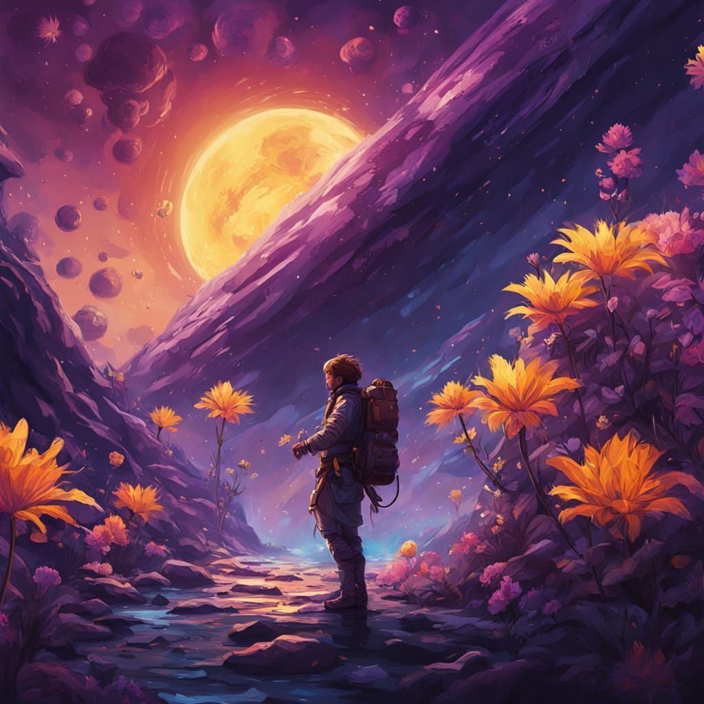 Celestial Botanist in Greg Rutkowski Style Dark Fantasy