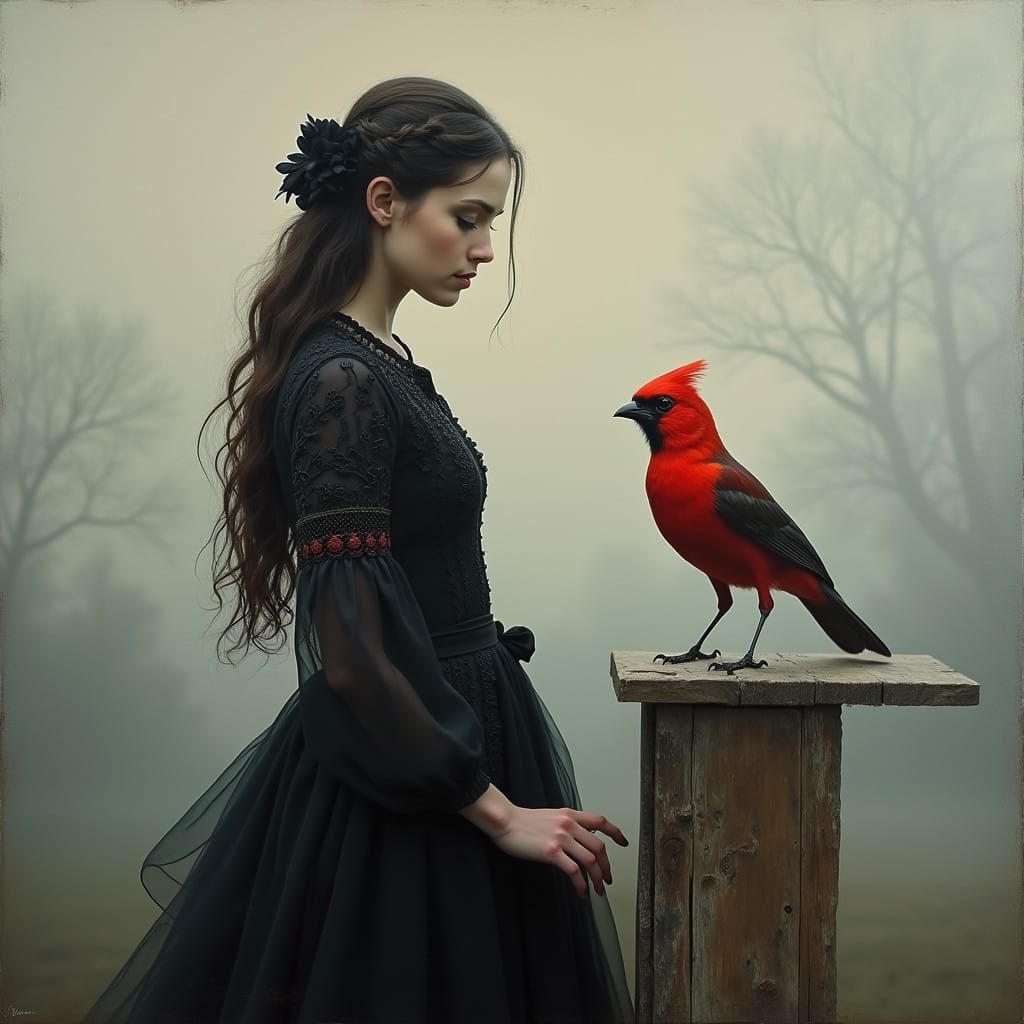 Woman and Bird in Enchanted Stillness