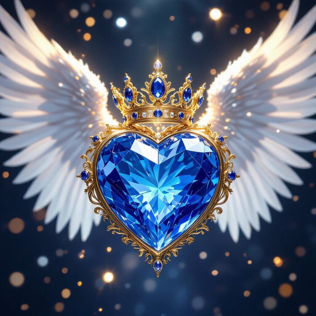 Sapphire Heart with Angelic Wings in Fantasy Render