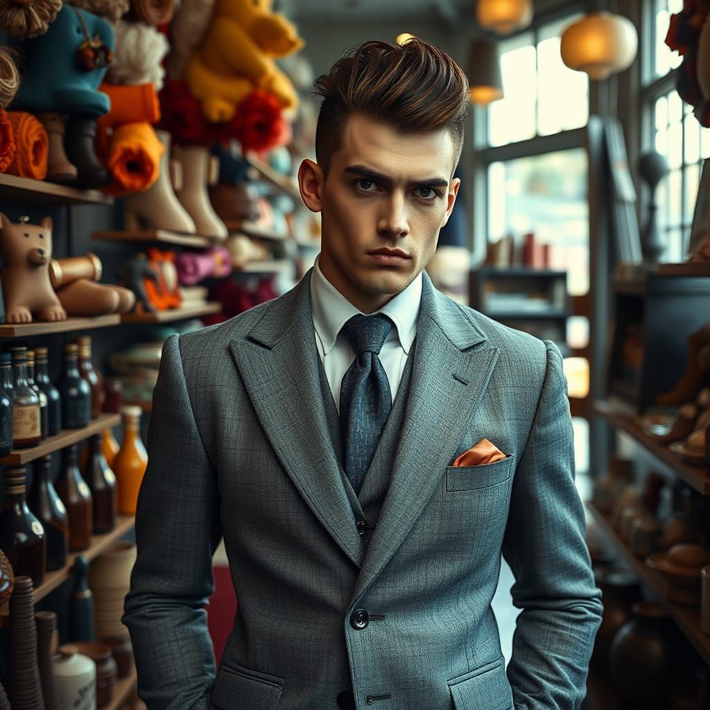 Man in Drag in Haberdashery, Expressionist Portrait