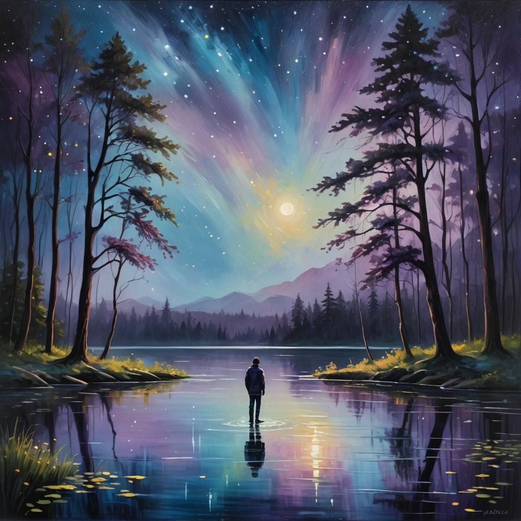 Dreamy Nocturnal Landscape in Oil Painting Style