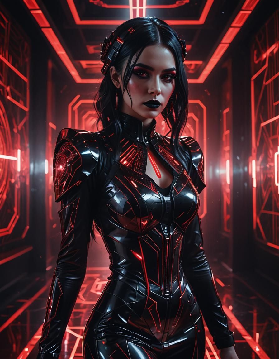 Elegant Goth Woman in Red Laser Light