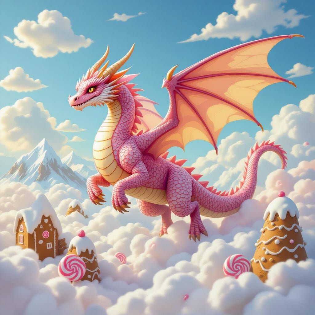 Rock Candy Dragon Soars Through Marshmallow Clouds
