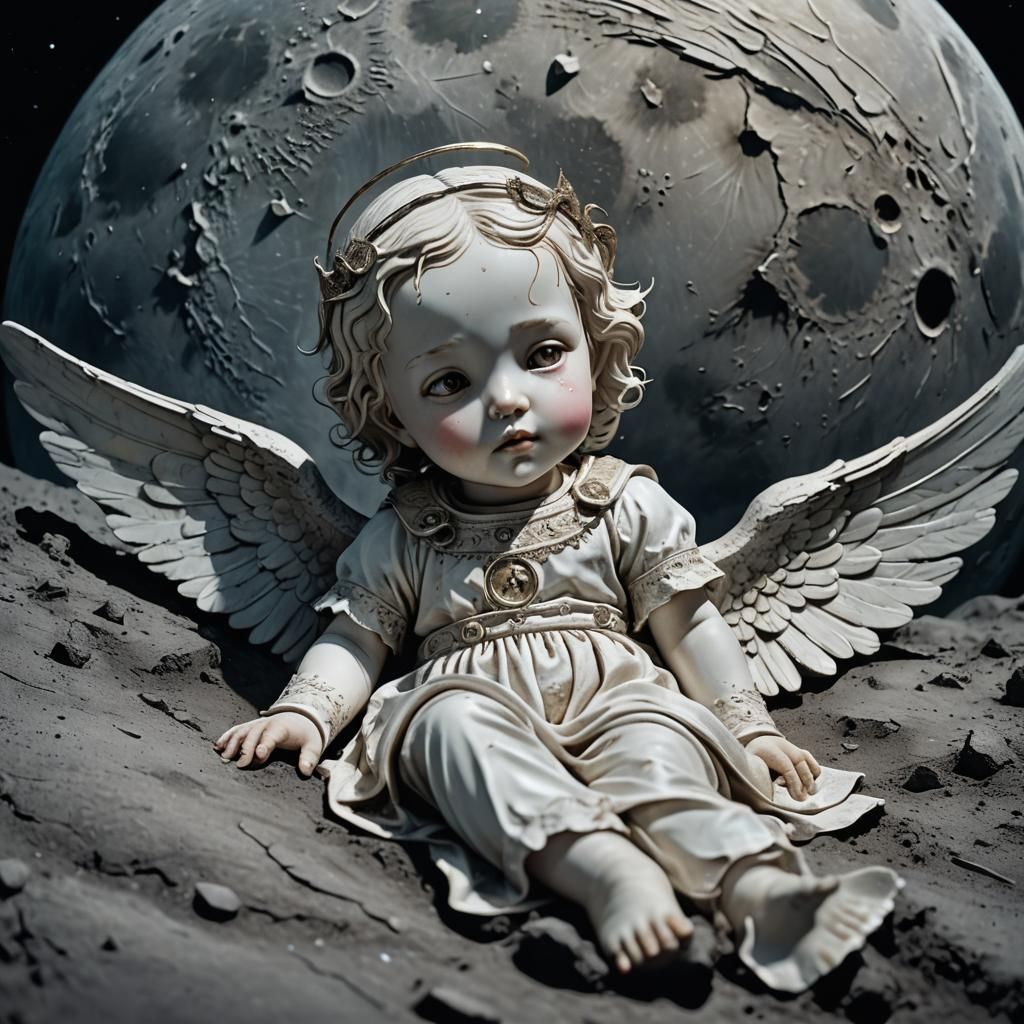 Dark Surrealism: Angel on a Broken Moon