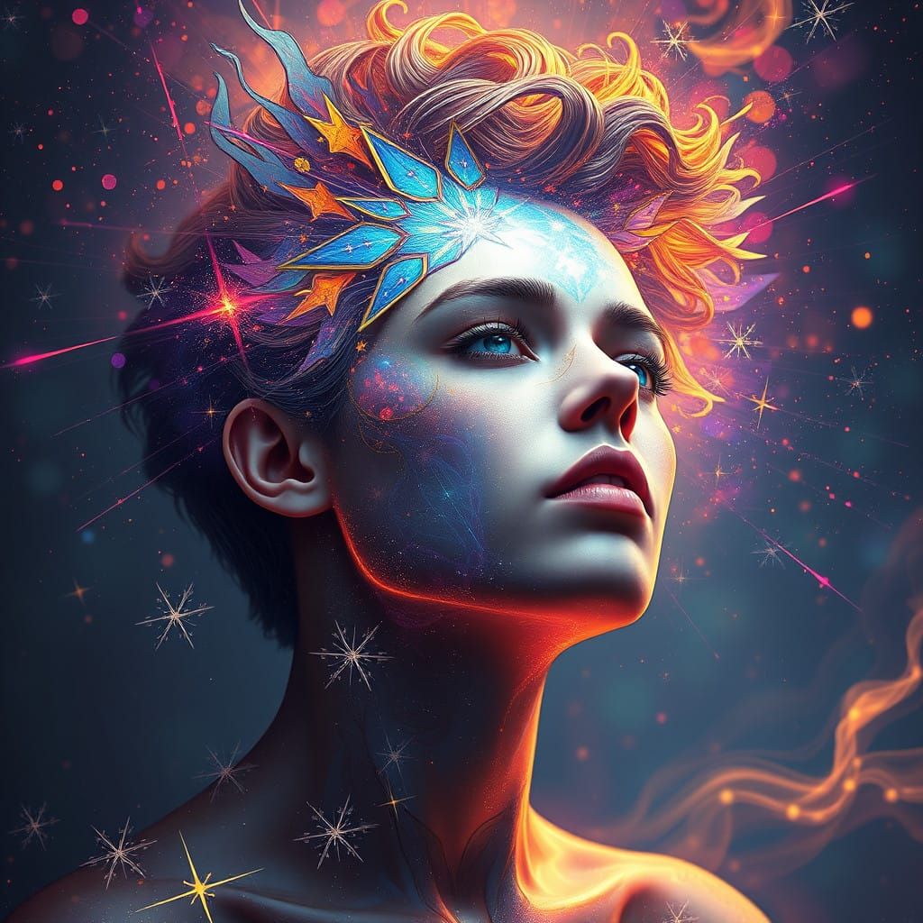 Celestial Star Being Portrait in Triadic Colors