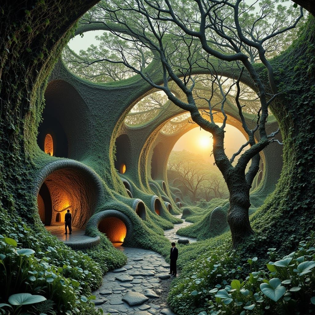 Futuristic Mars Eco-City at Sunset in Klimt Style