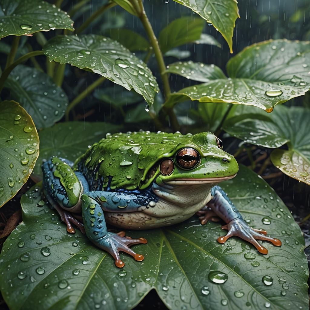 Frogs in Rainy Fantasy World: Digital Matte Painting