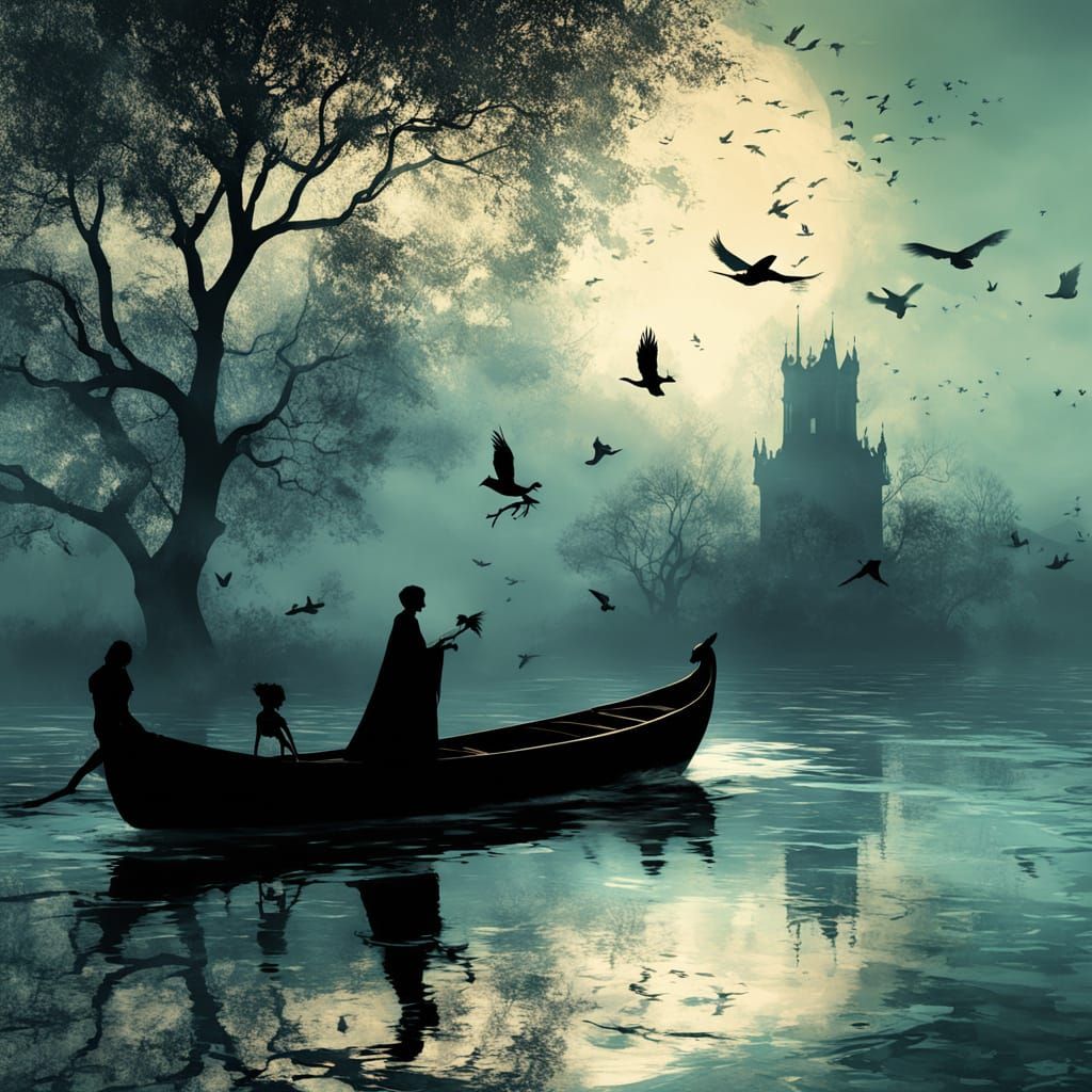 Elegant Woman in Black and Lace Pours Ashes into Water at Da...