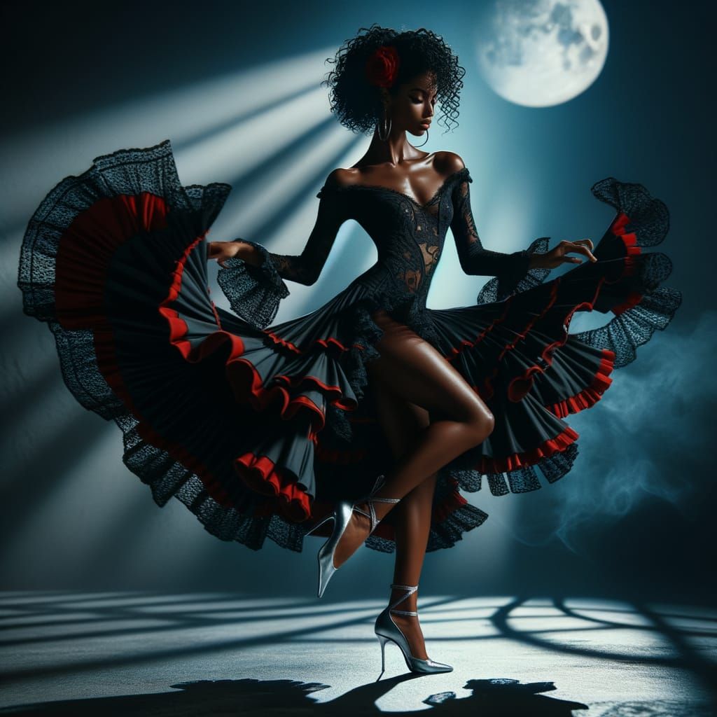 Elegant Flamenco Dancer in Moonlight