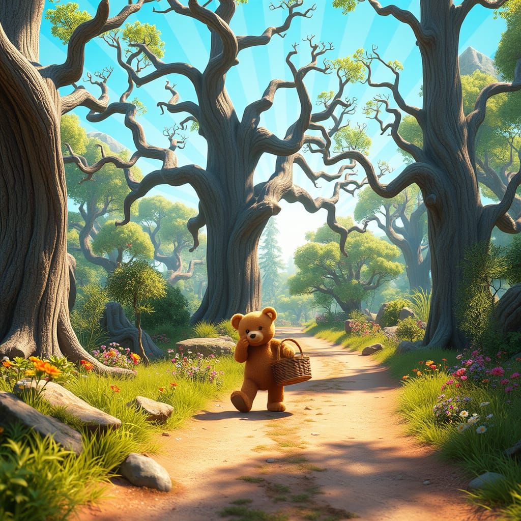 Vibrant Forest Teddy Bear Invites You to a Whimsical Picnic
