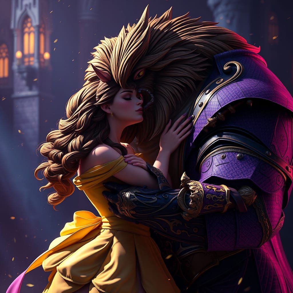 Dark Fantasy Kissing Scene in Deep, Vibrant Colors