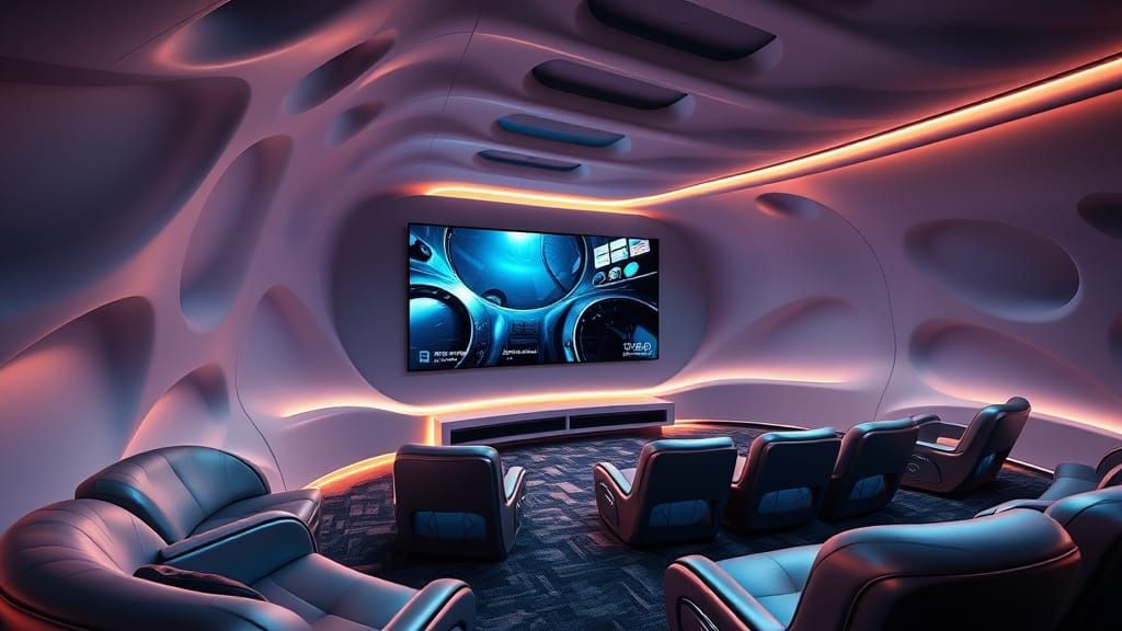 Futuristic Karaoke Box with Curvaceous Design and Hyper-Real...