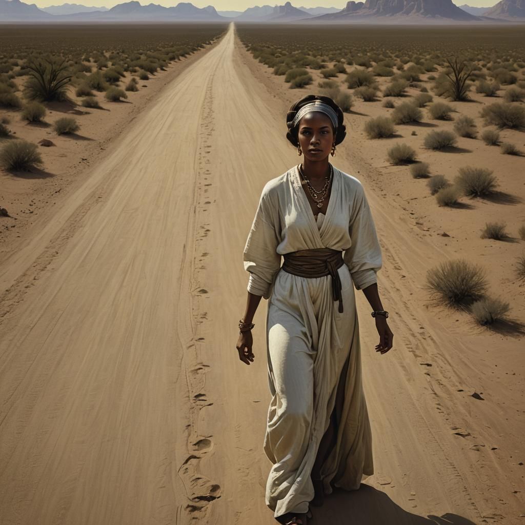 African American Woman on Desert Road in Ultra HD