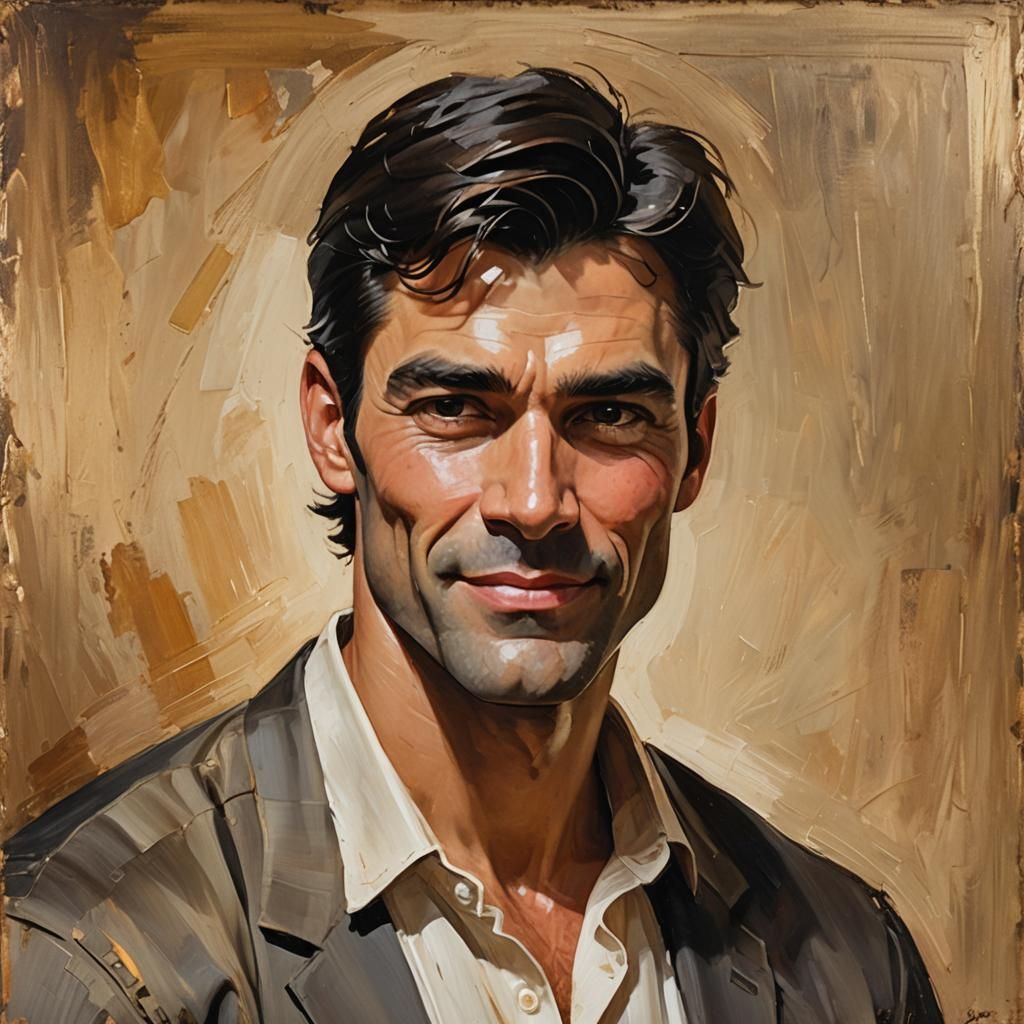 Muscular Man Portrait in Classic Oil Painting Style