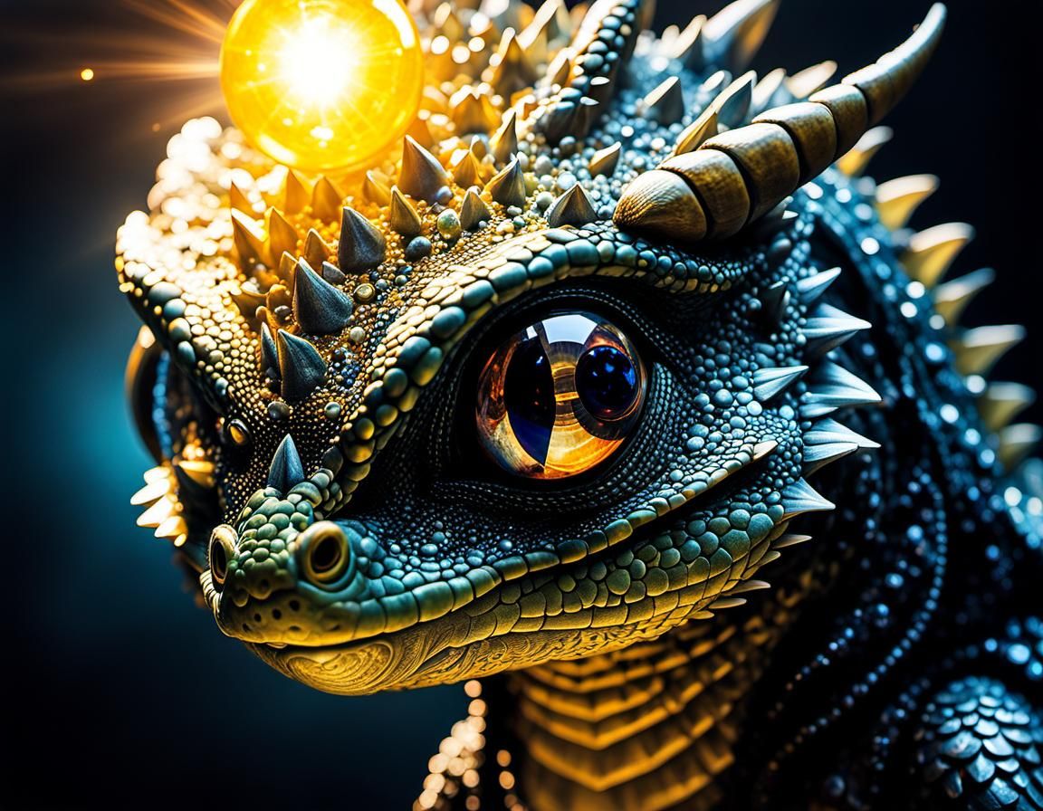 Crystal Dragon Hatchling in Volcanic Hyperspace: 3D Art