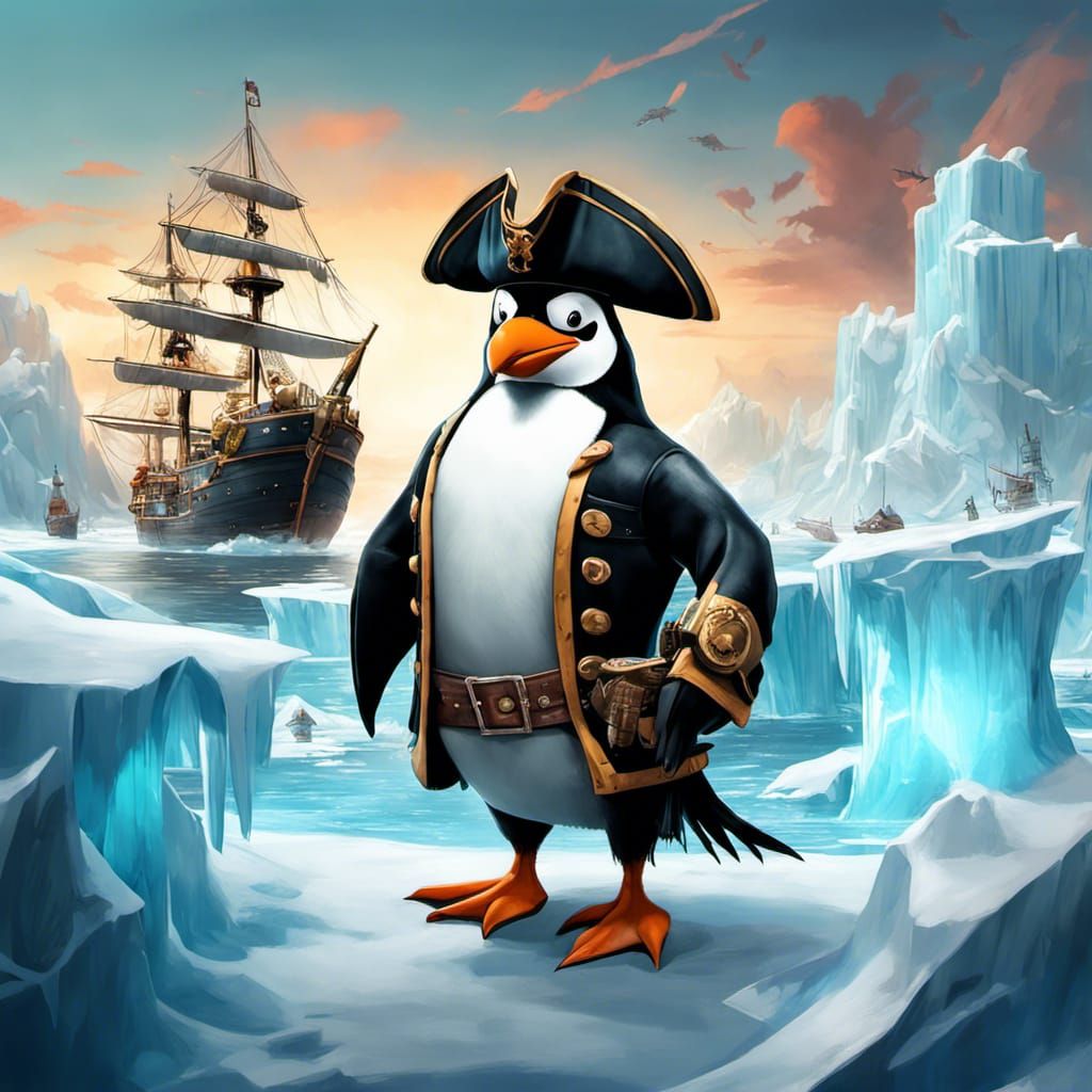 Pirate Penguin Captain on Icy Seas