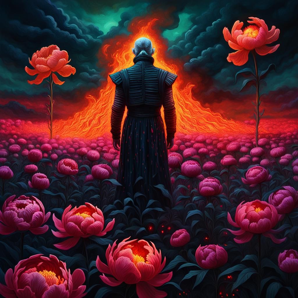 Eerie Surrealism: Flaming Peony Field