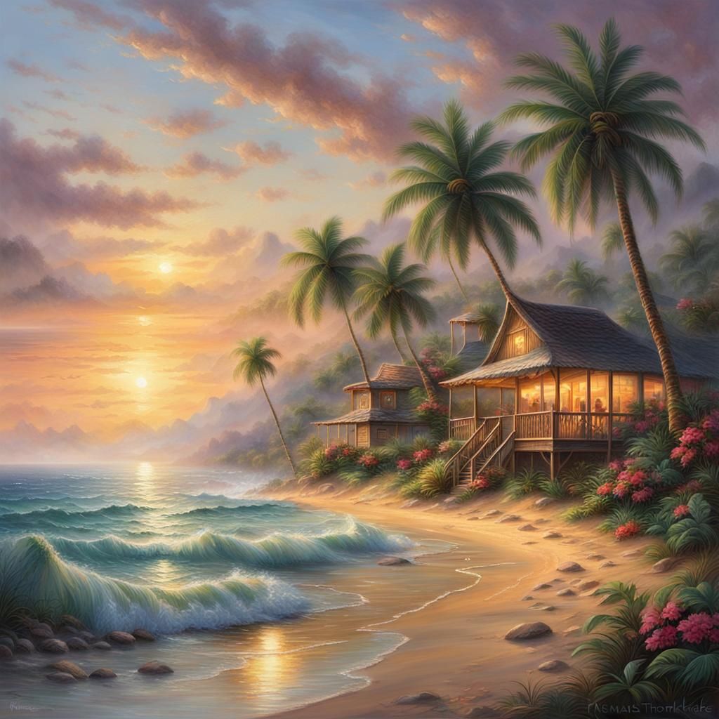 Tropical Beach Sunset in Ethereal Fantasy Style