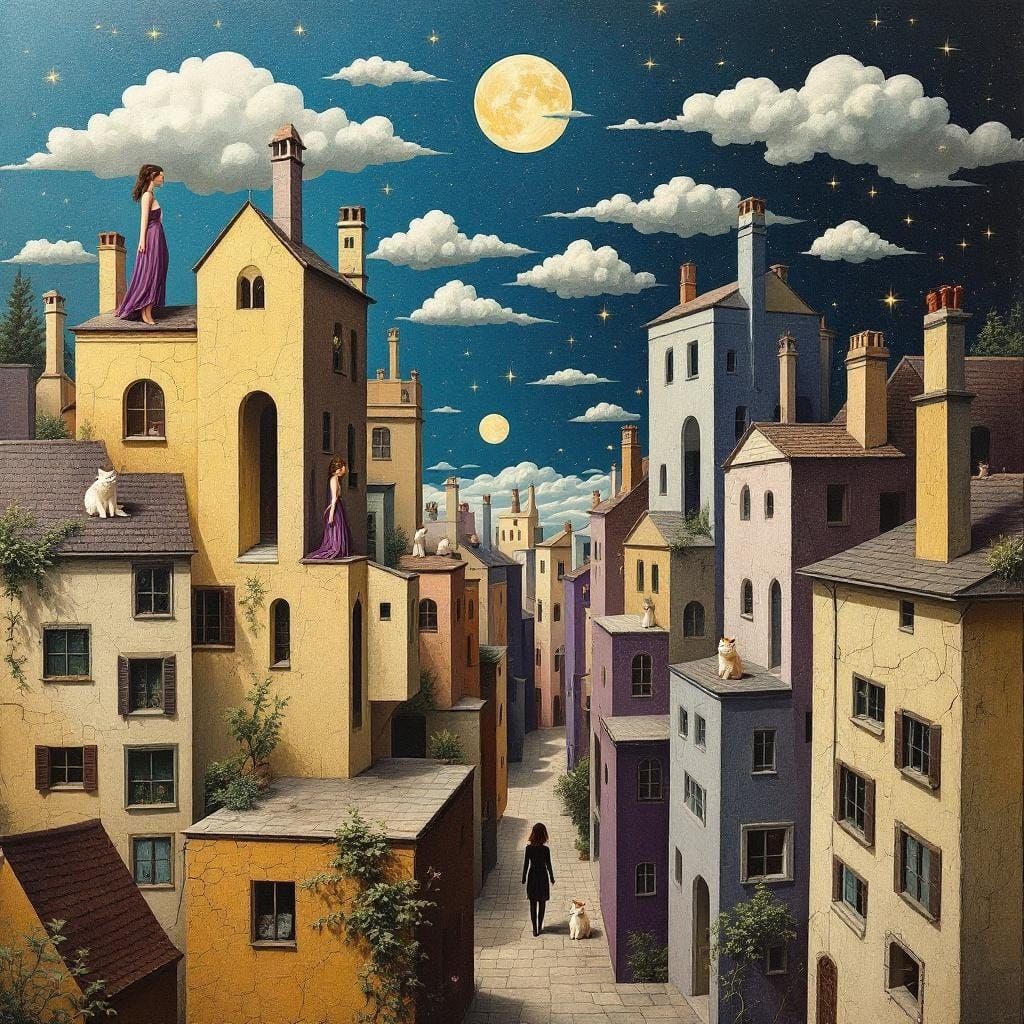 Surreal Cubist Cityscape: Day and Night