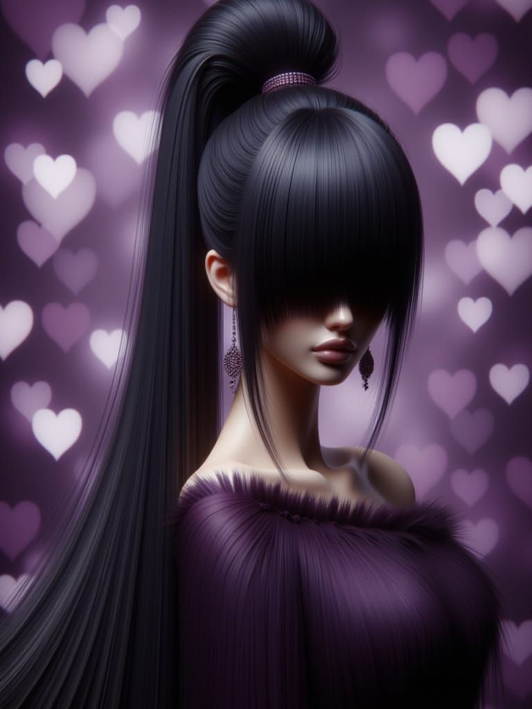 Elegant Woman with Siamese Cat and Purple Bokeh