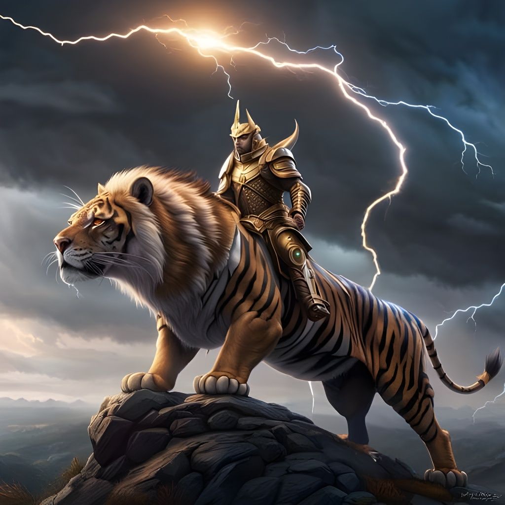 Were-Liger Wizard Summons Lightning: Airbrush Art