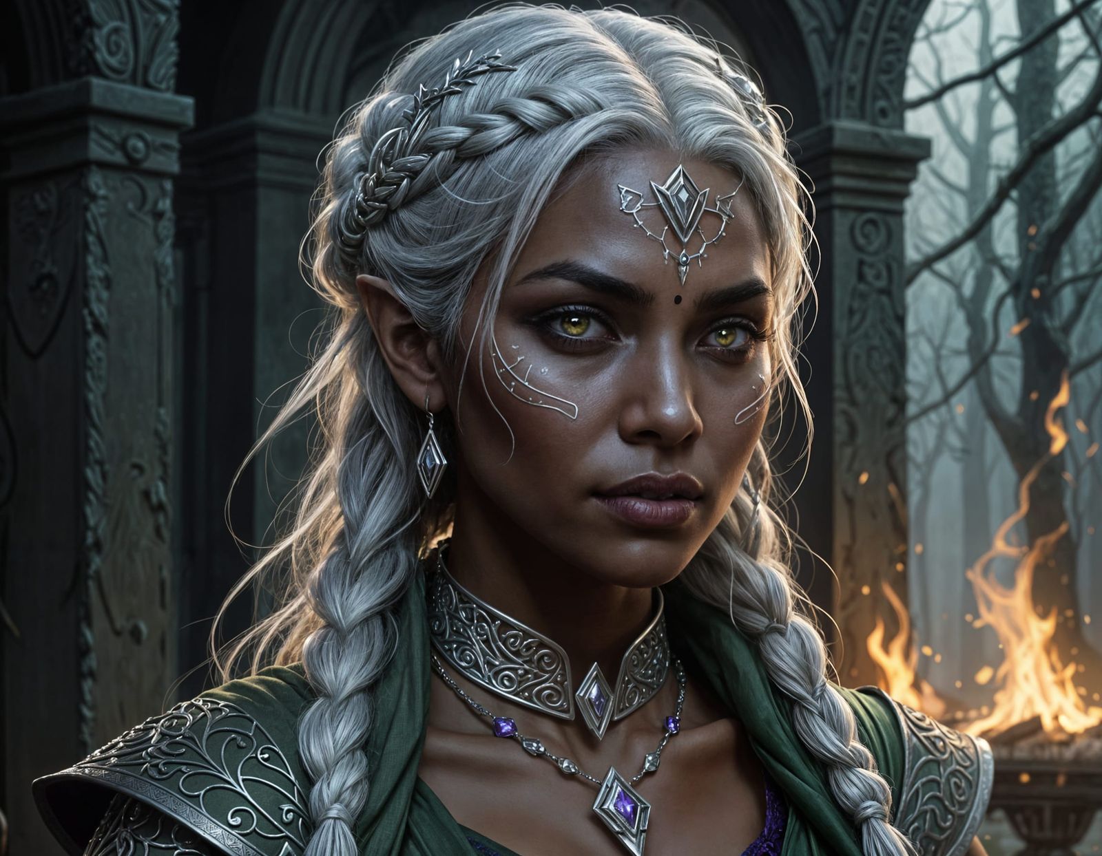 Distant Drow Goddess Embracing a Furry Companion