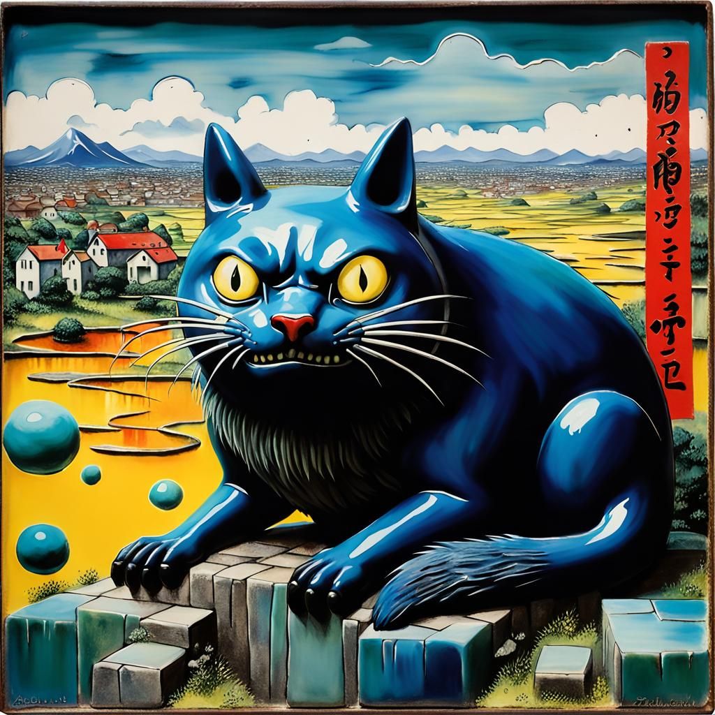 Cyberpunk-Inspired Dark Encaustic Figure