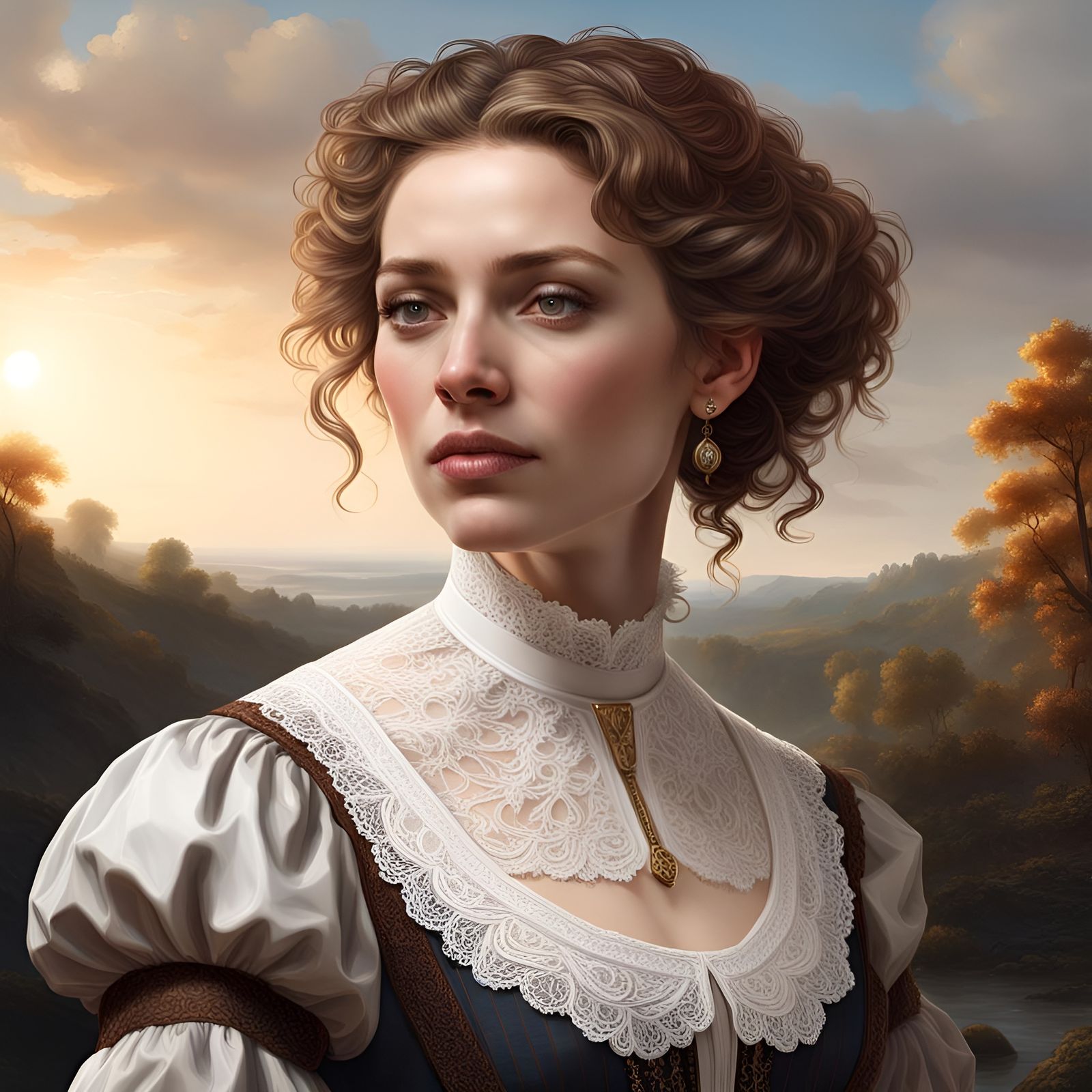 Woman with Lace Collar in Rembrandt Style