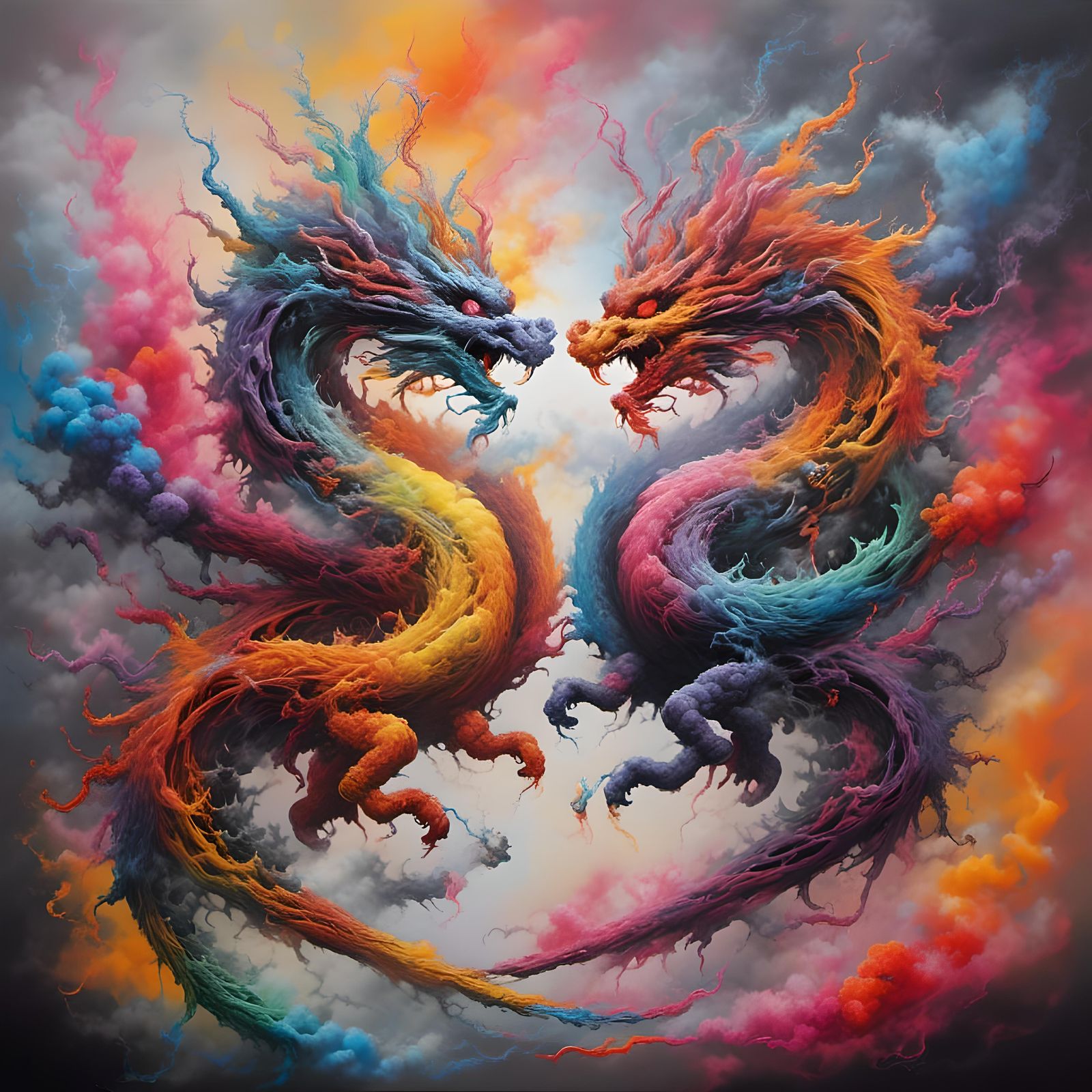 Yin Yang Dragons in Graffiti Art Style