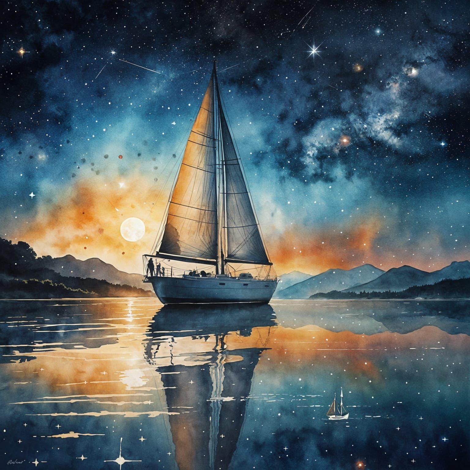 Sailboat Crossing the Ocean in Double Exposure Art