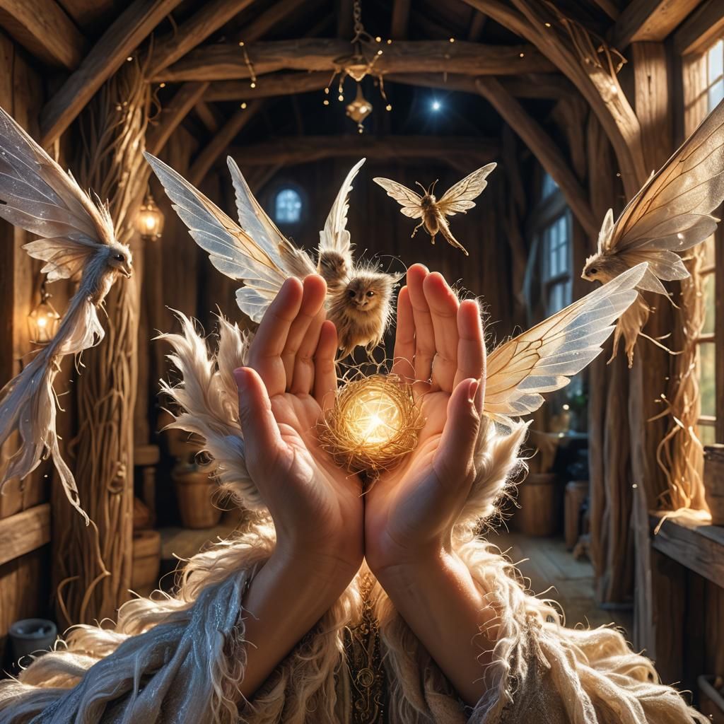 Fairy and Magician in Barn: Hyperrealistic Digital Art