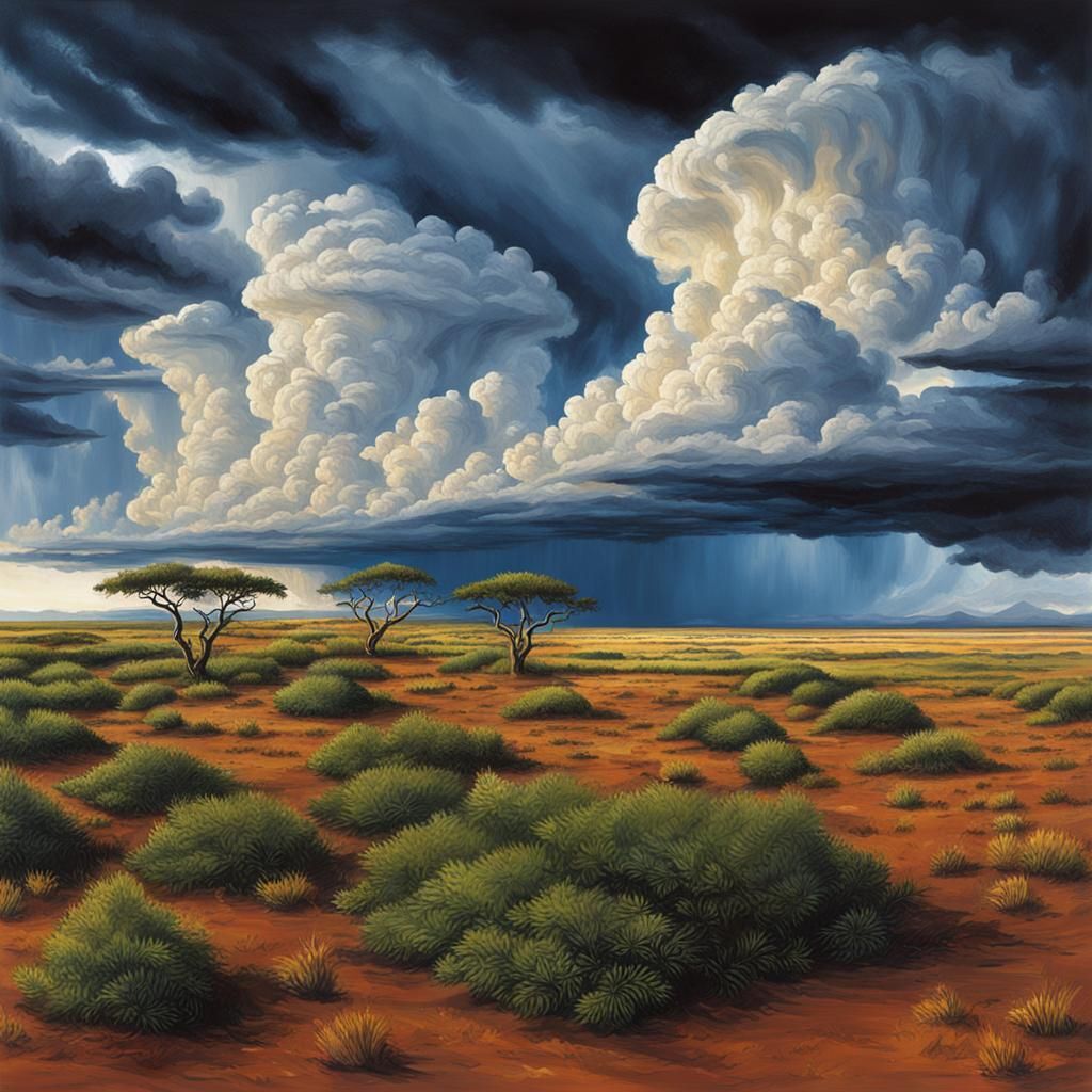 African Steppes Under Subtropical Storm Clouds