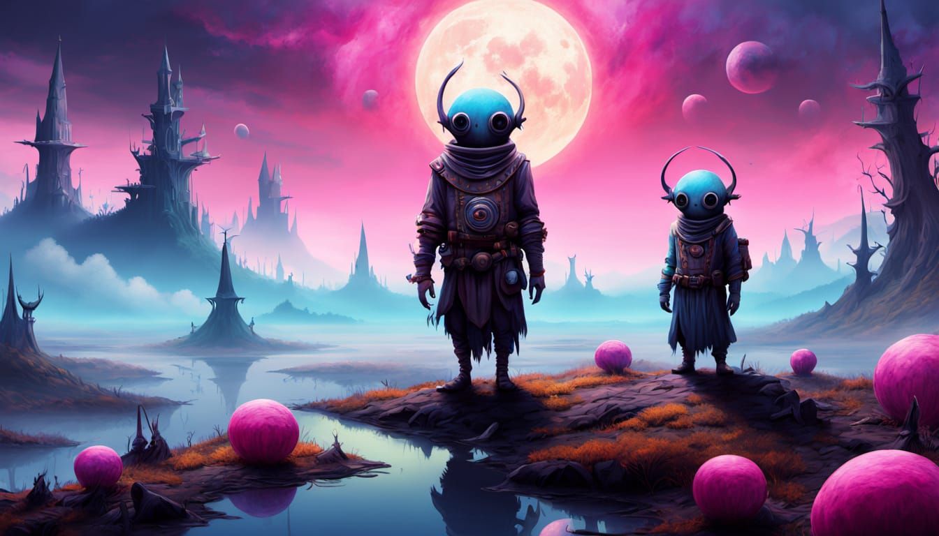 Eerie Surreal Landscape with Glowing Creatures