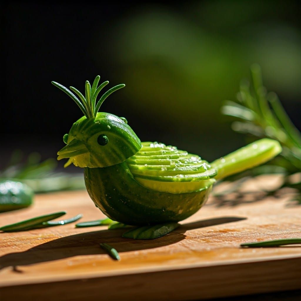 A little bird made of a fresh cucumber