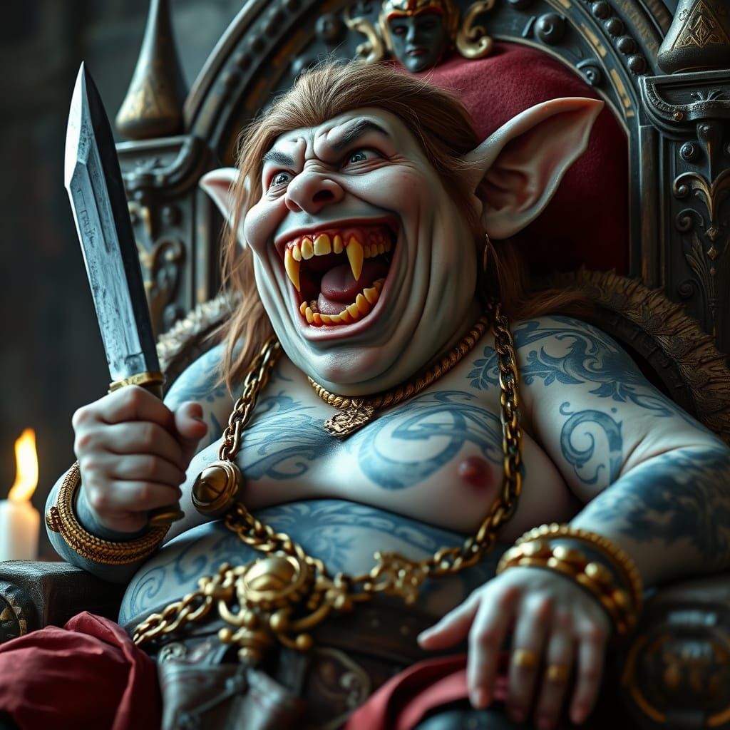 Photorealistic Goblin Chieftain on a Throne