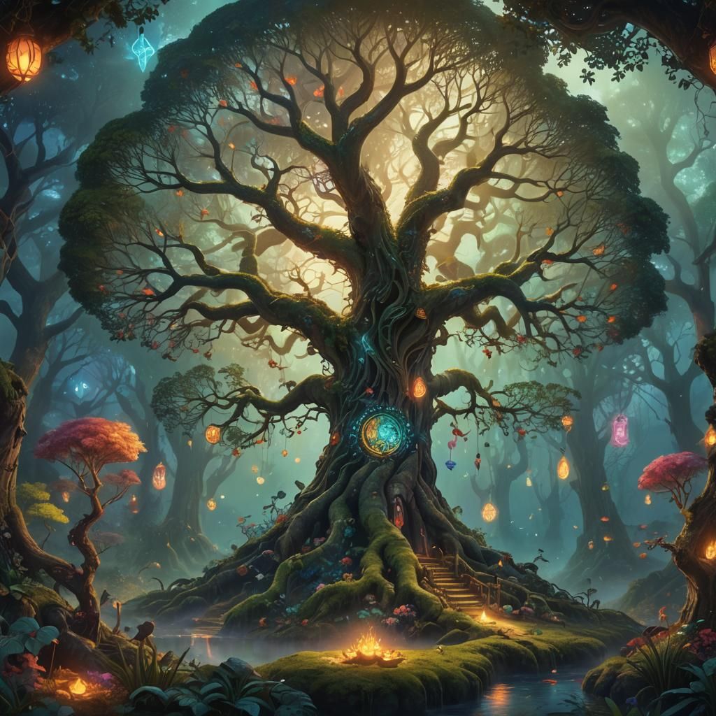 Tree of Life in Magical Forest: Fantasy Art