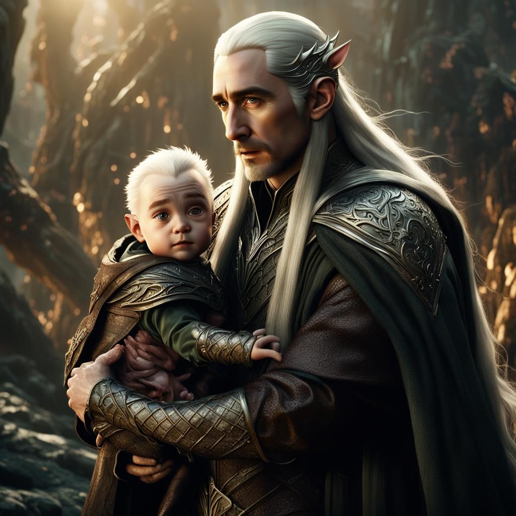 Thranduil Holding Baby Legolas: Fantasy Concept Art
