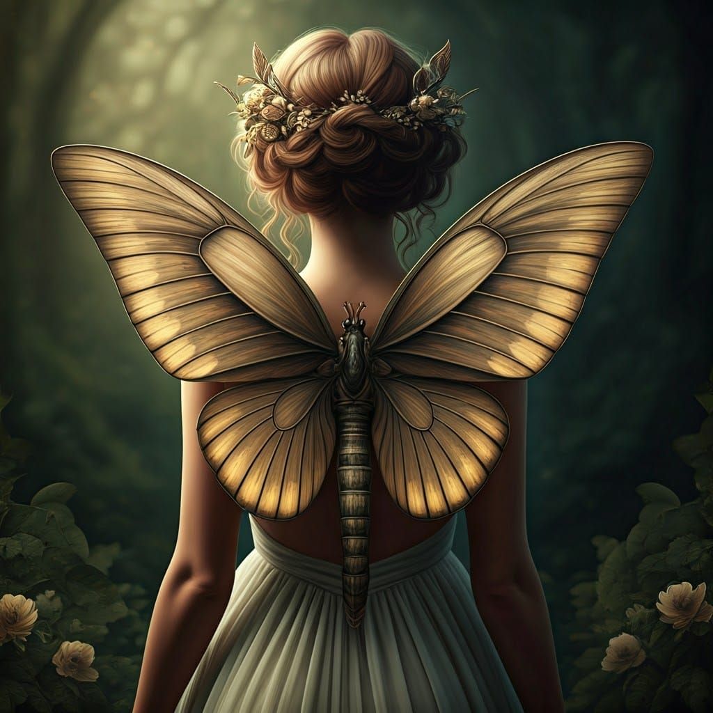 Woman with Scorpion Butterfly Wings in Dreamlike Art