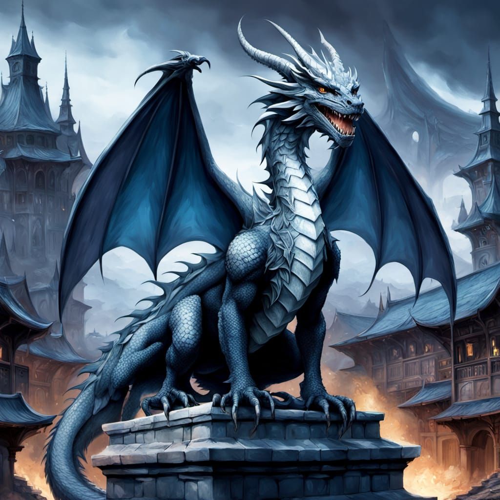 Majestic Dragon in Medieval Fantasy Scene