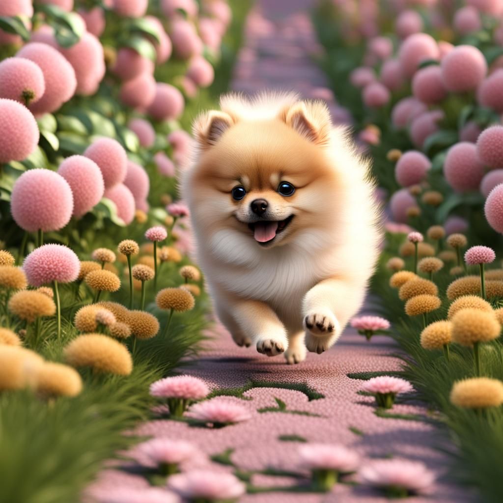 Pomeranian Puppy Running: Vibrant 3D Render