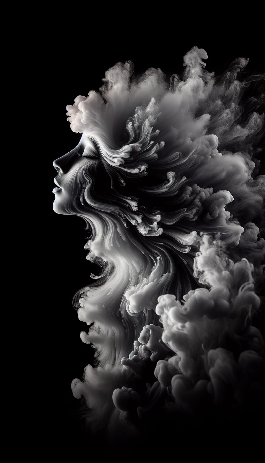 Surreal Goddess Emerge from Viscous Smoke in Darkened Atmosp...