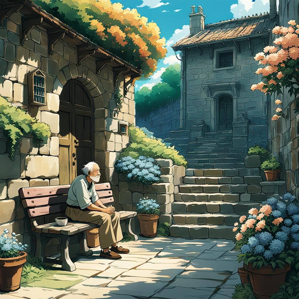 Old Man and Boy in Studio Ghibli Art Style