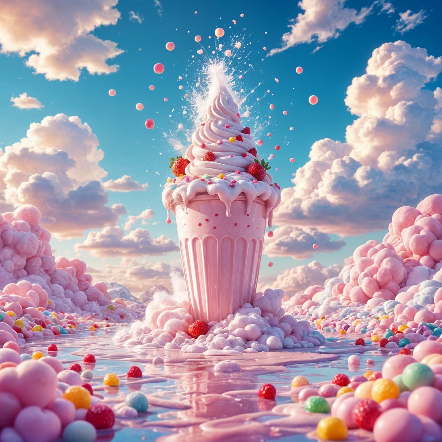 Strawberry Milkshake Geyser in Candy Dreamscape