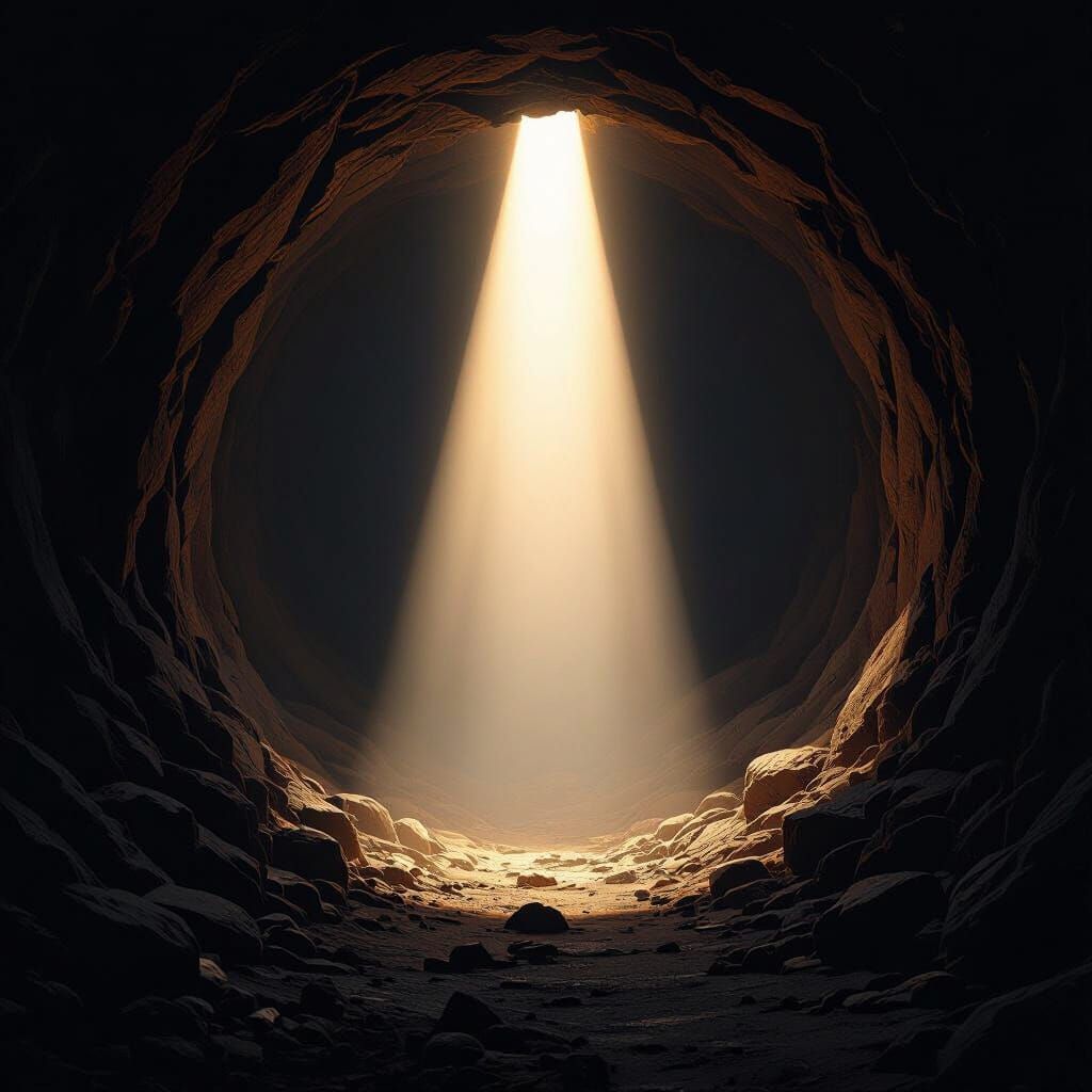 Hopeful Light in Dark Tunnel: Cinematic Matte Painting