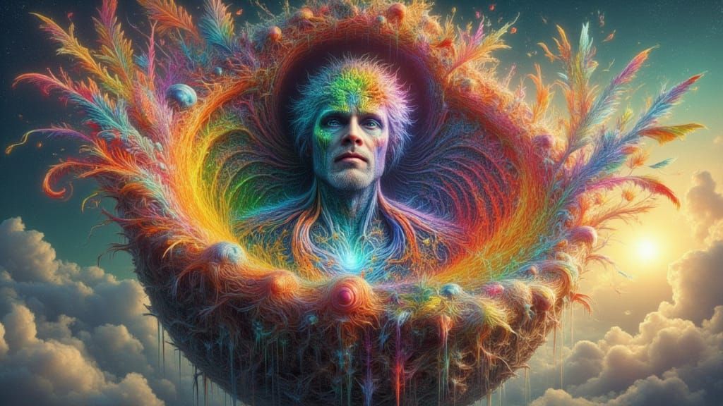 Vaporous Figure on Floating Island in Gothic X-Ray Art