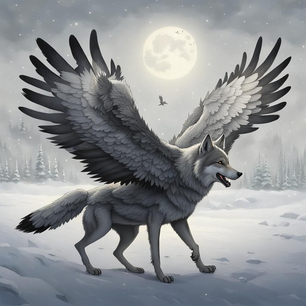 Wolf with Goose Wings Digital Painting
