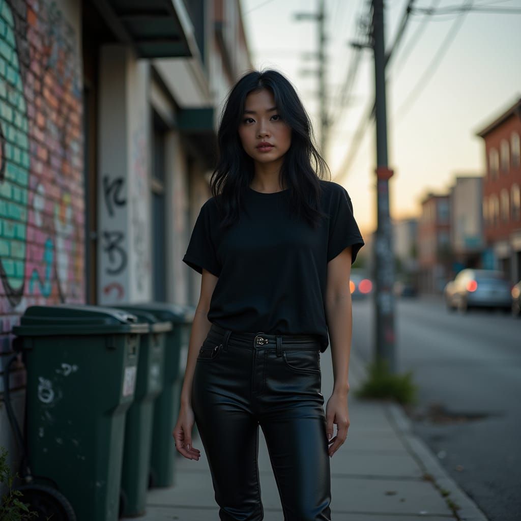 Hyperrealistic Photo of Asian American Woman in Urban Settin...