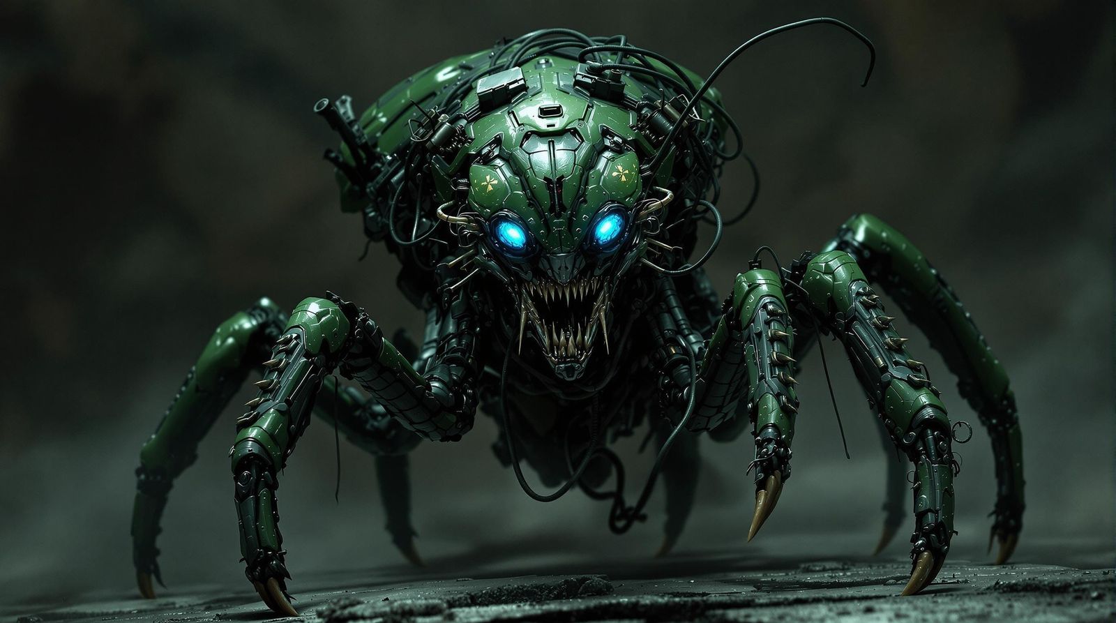 Menacing Cyborg Robot in Gritty Biomechanical Style